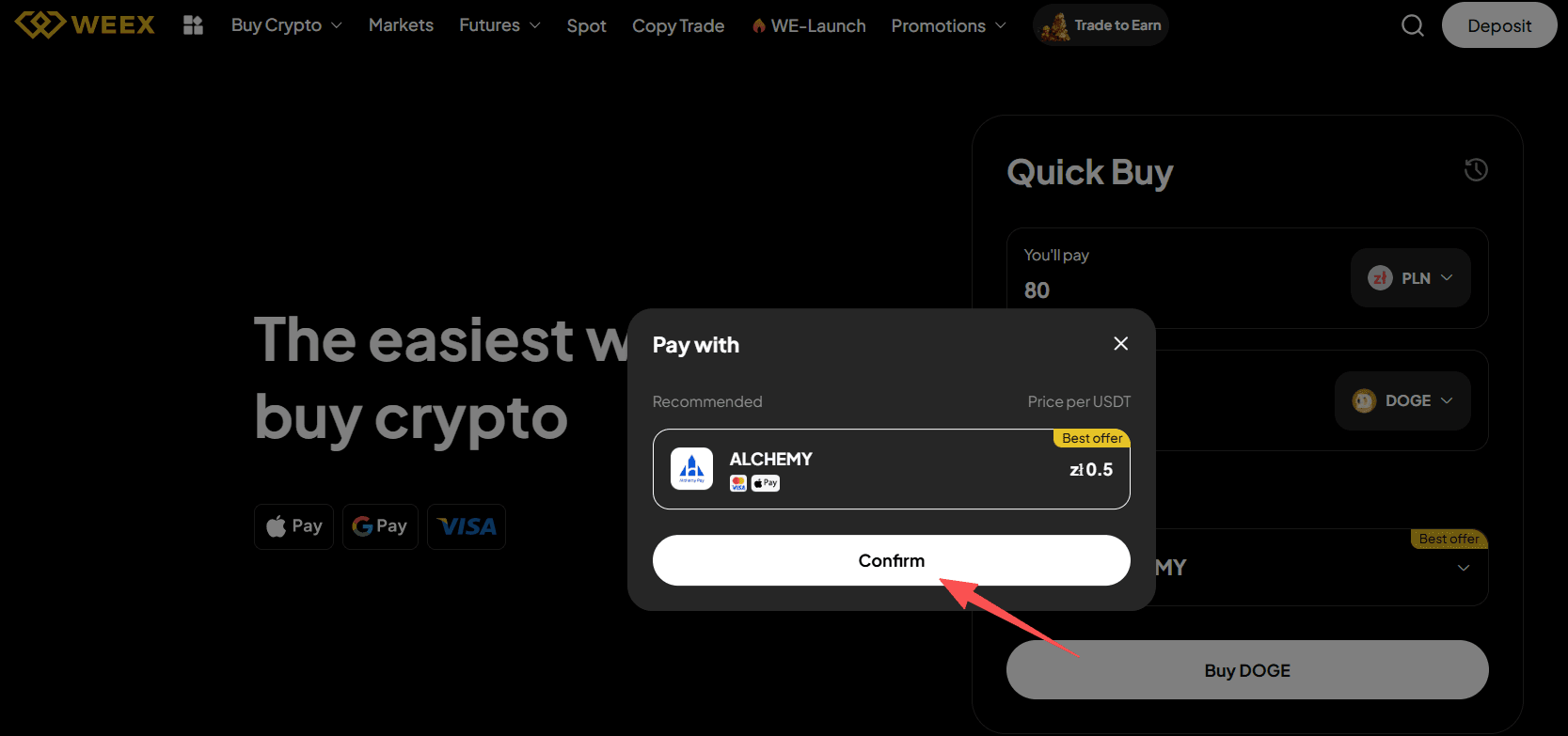 Step2:How to Buy DOGE with PLN on WEEX OTC? Web Version